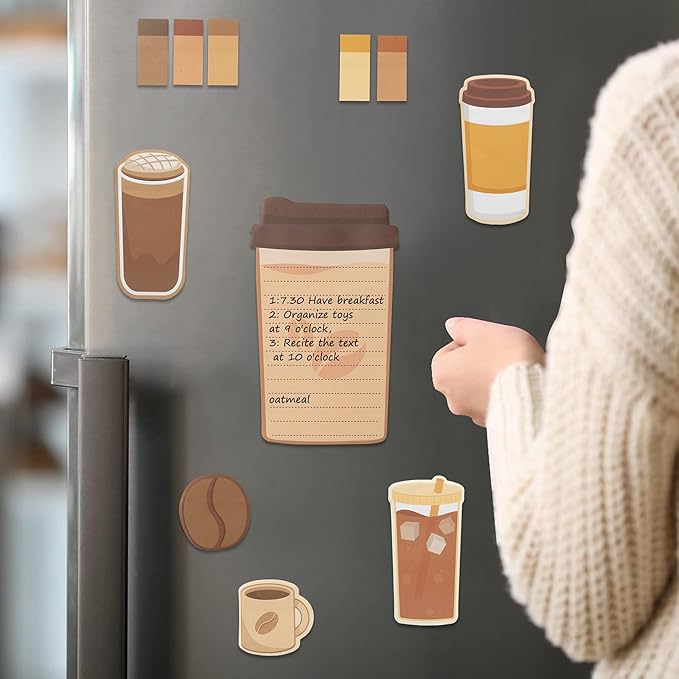 B1ykin Sticky Notes Set - Cartoon Theme Cute Self-Stick Notes Pad Teacher Appreciation Gifts, Self-Adhesive Writing Memo Pages Sticky to Do Notepad for Kids Employee School Office (Coffee Lovers)