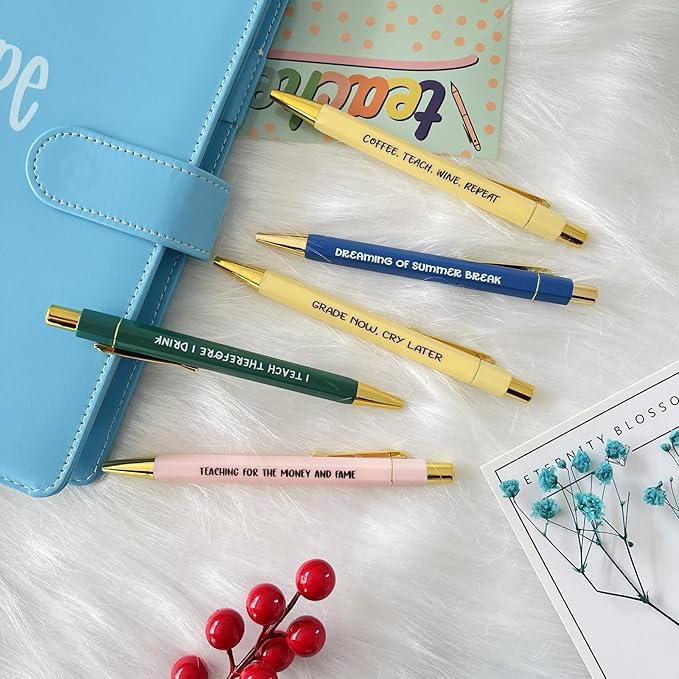 Jxueych Funny Pens 5-Count, Black Ink,Medium Nib 1.0mm, Funny Office Gifts for Coworkers, Personalized Pens Vibrant Funny Quotes Swear Word Daily Pen Set (Q)