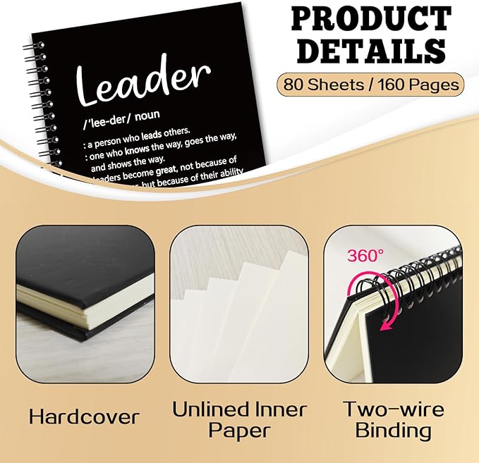YAZMEEN Leader Blank Spiral Notebook(160 Pages) Leader Definition Hardcover Sketchbook Leadership Gift Thank You Gift for Women Men Leader Boss Funny Notebook Birthday Gift for Leader Mentor Manager