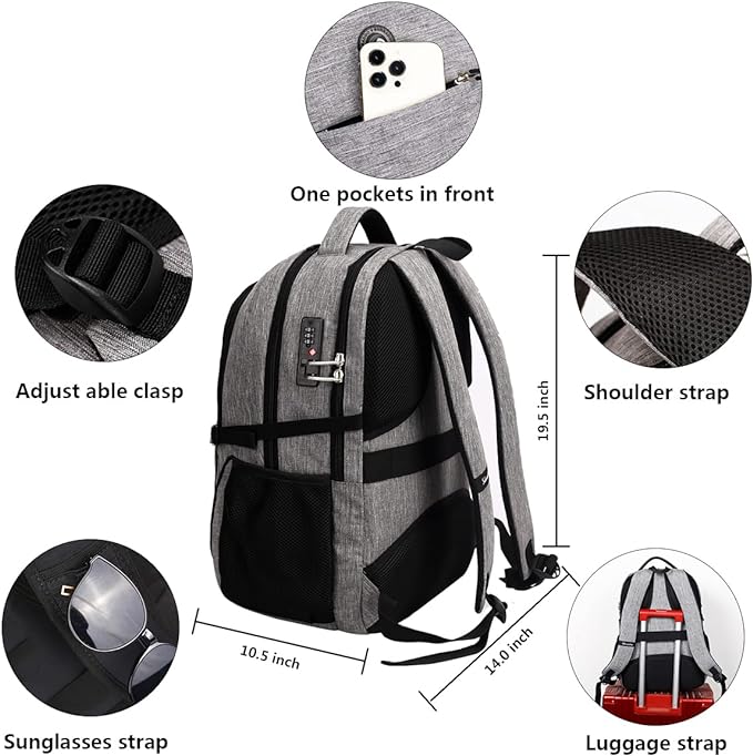 SHRRADOO Travel Laptop Backpack, Business Anti Theft Slim Durable Laptops Backpack with USB Charging Port, College High School Computer Bag for Men Women Fits 16.3 Inch Notebook