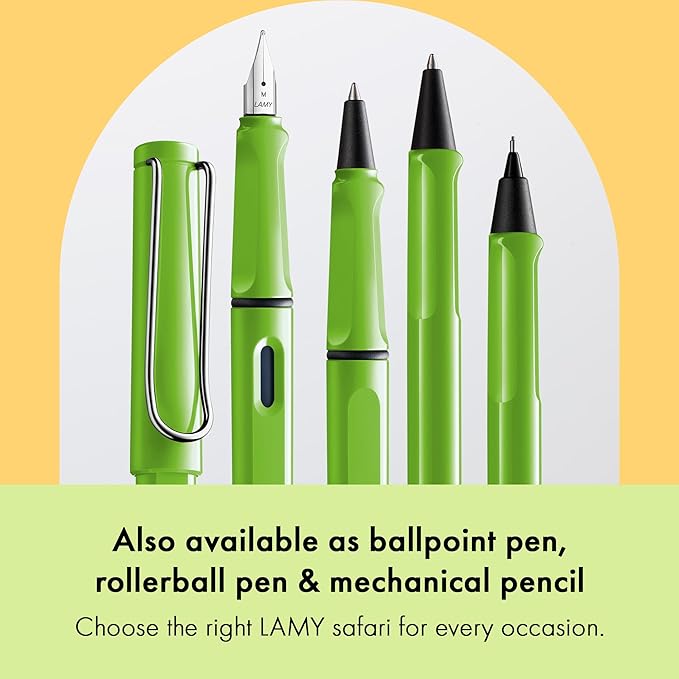LAMY safari green - Fountain Pen with ergonomic grip & polished steel nib in size M - ideal for any Writing & Calligraphy - including LAMY T 10 blue cartridge - Right-Handed