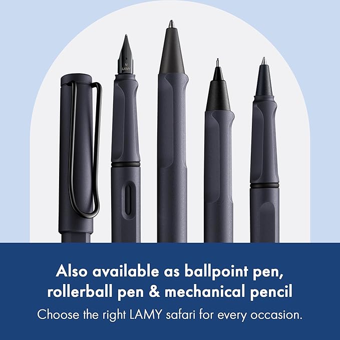 LAMY safari steel black - Fountain Pen with ergonomic grip & polished steel nib in size M - ideal for any Writing & Calligraphy - including LAMY T 10 blue cartridge - Right-Handed