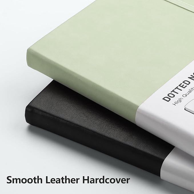 RETTACY Bullet Dotted Journal, A5 Dotted Notebook Journal with 192 Pages, 5.7'' × 8.3'', Medium Size, 100 GSM Thick Paper, Leather Hardcover, Bullet Journaling, Planning (Light Green)