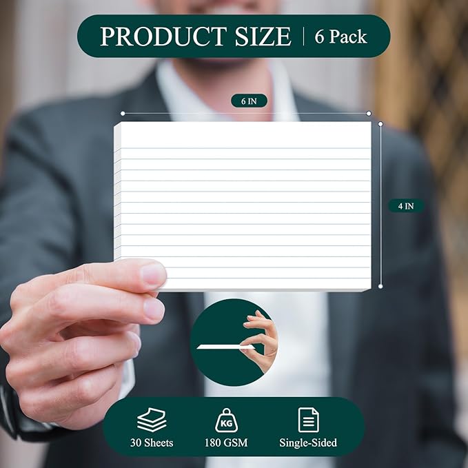 4x6 Note Cards White Index Cards, 300 Count Ruled Index Cards 4x6 in, Lined Notecards Flash Cards Study for School, Lined Note Index Card, Lined on Front, Blank on Back Card Stock 4 x 6, White