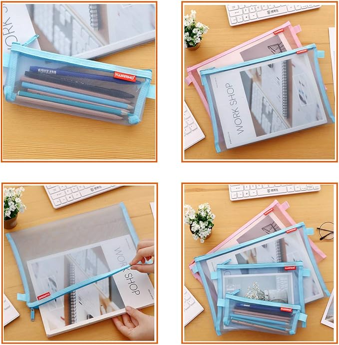 Pendancy Mesh Zipper Pouch 5pcs Lightweight Nylon File Folders Document Organizer Cosmetic Bags Accessories Storage for Travel and Office Supplies (Black, A4 A5 A6)