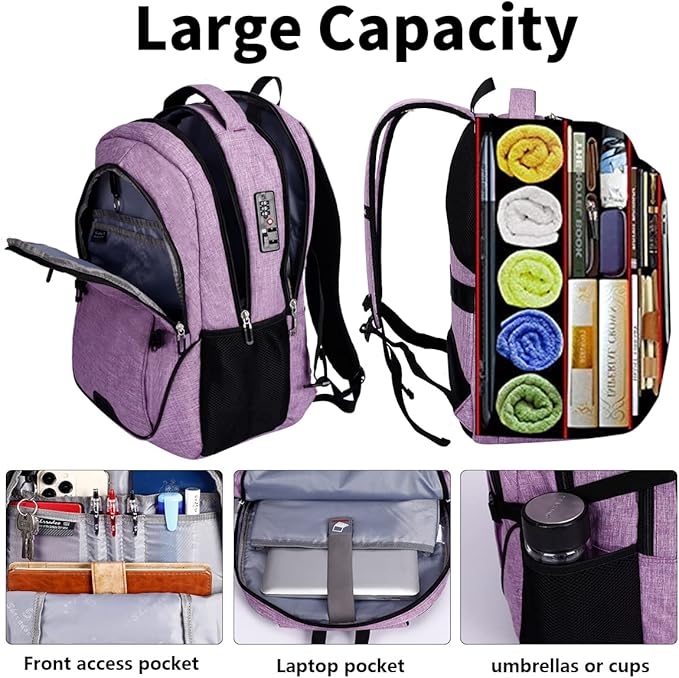 SHRRADOO Travel Laptop Backpack, Business Anti Theft Slim Durable Laptops Backpack with USB Charging Port, College High School Computer Bag Gift for Men Women Fits 16.3 Inch Notebook