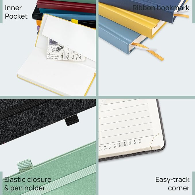 POPRUN Pocket Calendar 2024-2025 for Purse 3.5''x6.5'' Hardcover (17-Month: Aug.24 to Dec.25) Small Academic Planner Daily Weekly Monthly Agenda with Pen Holder, Ivory Paper - Haze Blue