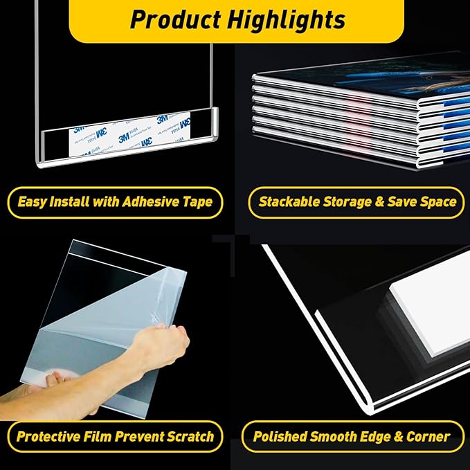 20 Pcs Acrylic Sign Holder 11 x 8.5, Horizontal Wall Mount Sign Holders with 3M Adhesive, Clear Plastic Frames Paper Display Sign Holders for Office, Home, Store, Restaurant - No Drilling