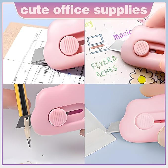 Mini Cloud Box Cutters Retractable Cute, 3 Pcs Small Utility Knives, Portable Letter Opener Slide Open with Keychain Hole, for Office School Stationery, Cutting Box Envelopes Papercutting