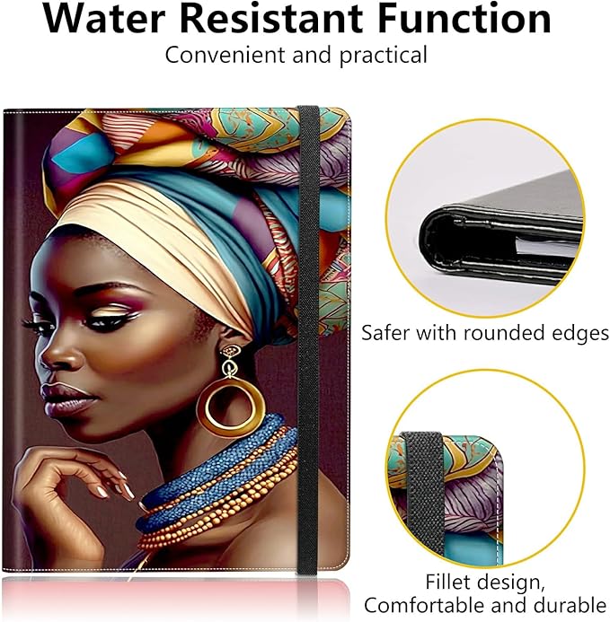 African Women Padfolio Folder with Clipboard,Portfolios Organizer Clipboards with Storage Clipboard Writing Pad PU Leather Conference Document Organizer with Business Card Holder