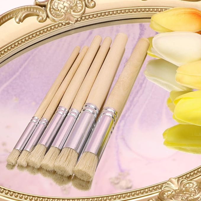 PENTA ANGEL Wooden Stencil Brush Natural Wood Bristle Template Art Paint Brushes for Acrylic Oil Watercolor Painting on Wood Wall Paper and Crafts Project DIY (6)