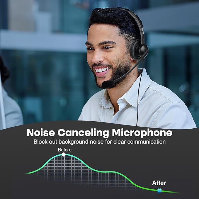 MAIRDI Telephone Headset with Microphone Noise Canceling, Binaural Call Center Office Headphone with RJ9 Jack & 3.5mm Connector for Landline Phone Cell Phone PC Laptop, Work for Polycom Avaya Nortel