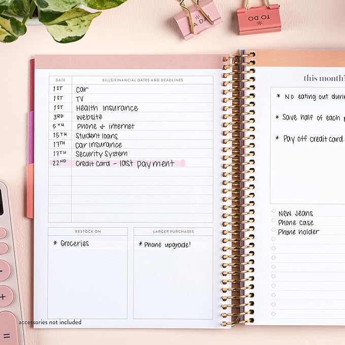 A5 Coiled 12 Month Calendar Budget Book & Financial Budget Tracker. Debt Track, Expense Planner, Spending Summary With Stickers & Quote Sheet by Erin Condren