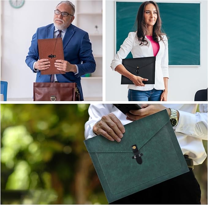 Black Leather File Folder Letter Size, File Organizer, Important Document Folders with Pockets, Document Organizer, Laptop Sleeve Notebook Case, Paper Storage, A4 Envelopes Filing Folder