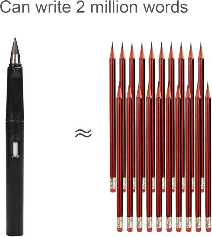 Infinity Forever Pencil - 0.7mm Infinite Everlasting Metal Inkless Pencils Set with Eraser , No Need Sharpened, Replace Mechanical Pen for Sketch , Drawing and Writing(With 8Pcs Nibs and Pen Case)
