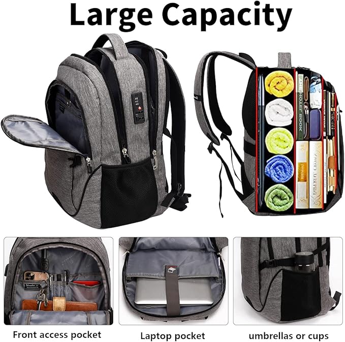 SHRRADOO Travel Laptop Backpack, Business Anti Theft Slim Durable Laptops Backpack with USB Charging Port, College High School Computer Bag for Men Women Fits 16.3 Inch Notebook