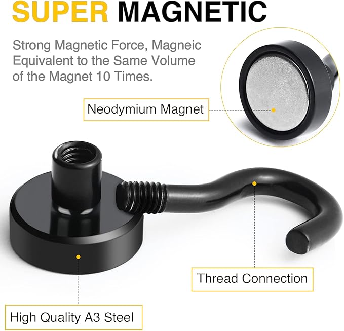 DIYMAG Magnetic Hooks for Refrigerator, Extra Strong Cruise Hook, Heavy Duty Earth Magnets with Hook for Hanging, Magnetic Hanger for Cabins, Grill (20P-Black)