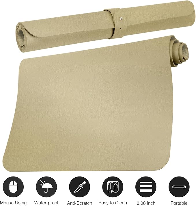 Boutilon Leather Desk Pad 24"x 14" Non-Slip Mouse Pad,Office Desk Mat,Waterprooft PU Leather Desk Blotter,Desk Pad Protector,Desk Writing Pad for Home Office Decor (S-Golden)