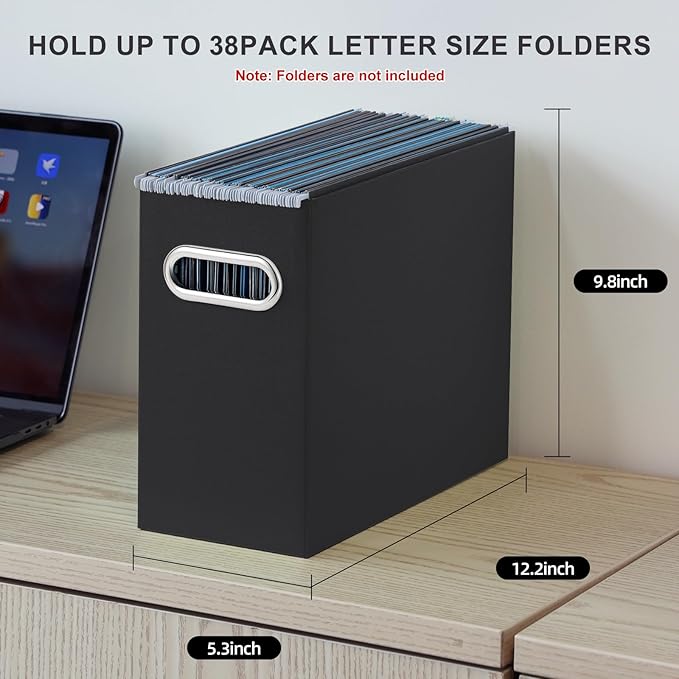 Oterri File Organizer, Small Storage Box, Cardboard File Folder Organizer, Collapsible File Box, Hanging File Organizer for Letter Size, Portable File Box with Handle, Only Box(Black,8 Packs)