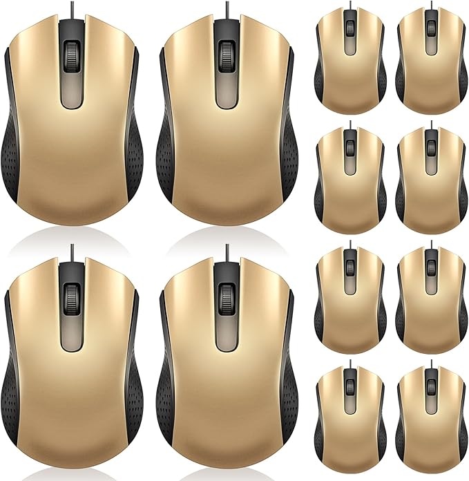 Hoteam 12 Pcs Wired Computer Mouse Bulk Cord USB Computer Mice Ergonomic Wired Mouse for Pcs, Computers, Laptops, Gaming Office Home Supplies(Gold)