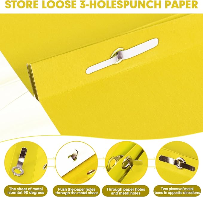 Two Pocket Folders, RAZCC 75 Pack Two Pocket Folders with Prongs, 3 Prong Folders Fit Letter Size Paper, Pocket File Folders for School Office Home Business, Yellow