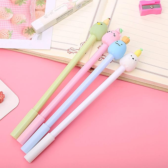 KRIZJUES 12 Pcs Fruit Cartoon Animal Pens, Kawaii School Supplies Pens Cute Gel Ink Pens Boys Girls Pens Suitable for Writing, Gifts for Children and Teachers, Black Refill 0.5mm