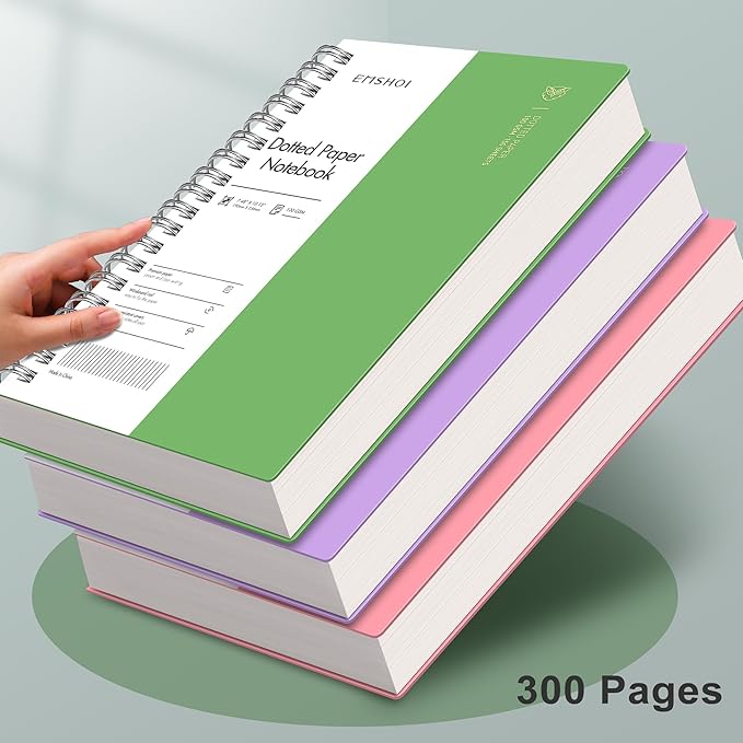 EMSHOI B5 Spiral Notebook Bullet Dotted Journal, Large 7.48" X 10.15", 300 Pages/150 Sheets, 100gsm Dot Grid Paper, Waterproof Hardcover, for Office School Women Men Work Writing Notes-Green