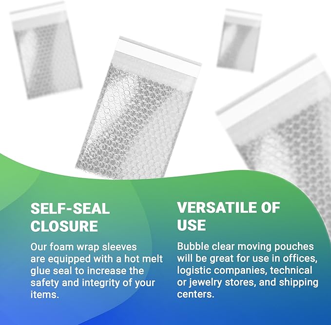 Clear Bubble Out Bags, 4 x 5.5 Inches. 500 Pack Self Seal Bubble Pouches. Polyethylene Clear Bubble Bags for Packing. Waterproof Clear Bubble Out Pouches for Fragile Things