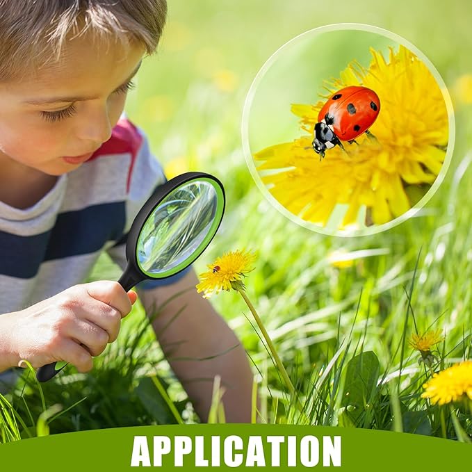 3 Pack Magnifying Glass for Kids, 10X 75mm Magnifying Glass with Non-Slip Rubber Handle, Suitable for Reading Newspapers,Insects,Suitable for Seniors and Kids