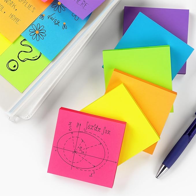 Sticky Notes 3x3 inch Bright Colors Self-Stick Pads 24 Pads/Pack 70 Sheets/Pad Total 1680 Sheets