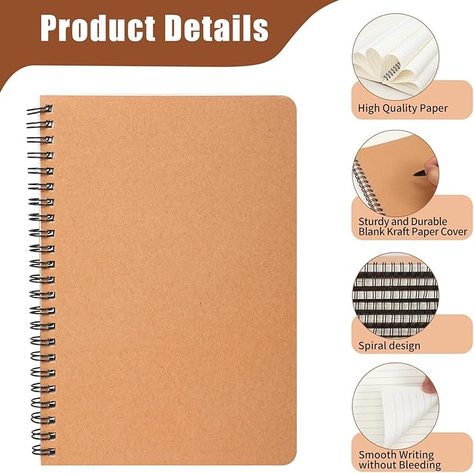 miikoul 150 Packs A5 Spiral Notebooks, 8.3"×5.5", 60 Sheets/120 Pages, Hardcover Lined Journal Notepad Travel Notebooks for Office and School Supplies