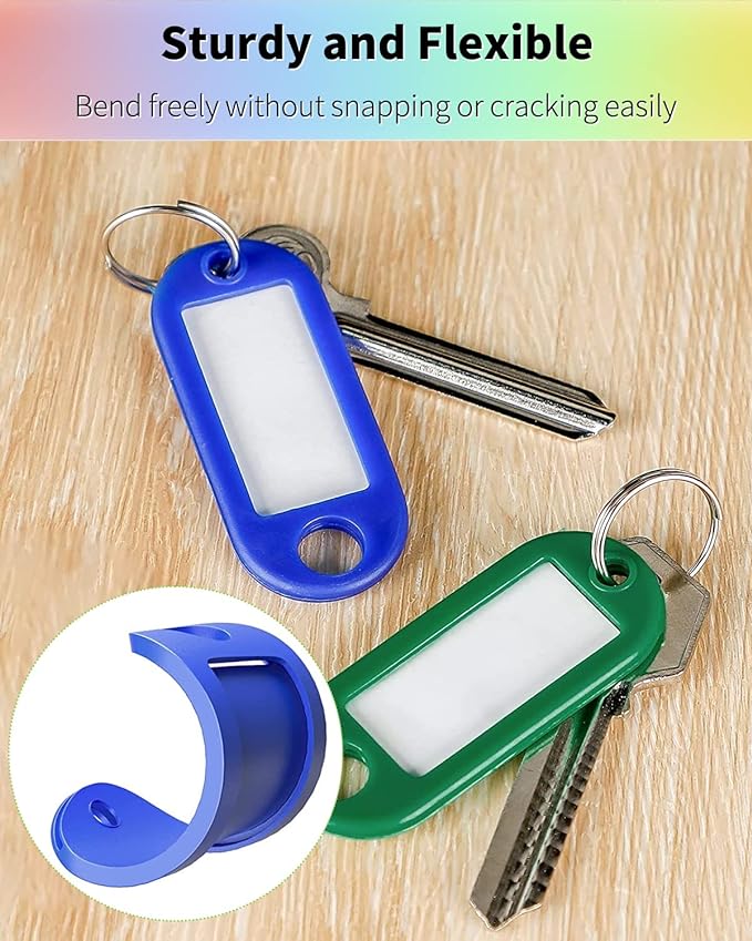 Uniclife 2 Inch Colorful Key Tags Soft Plastic Key Chain Tags with Blank Paper Labels Clear Windows Protective Films and Split Rings Flexible Item Identifiers in 10 Assorted Colors, 200 Pack