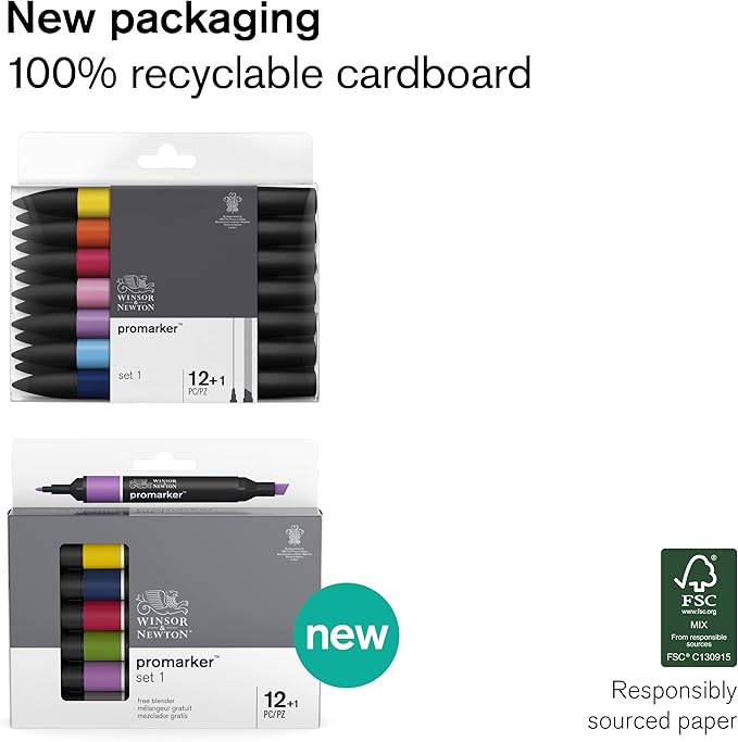 Winsor & Newton ProMarker Set, 12 Count, Essential Colors #1