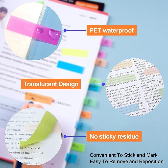Sticky Tabs 2400 pcs Book Tabs for Page Markers,Morandi Sticky Note Tabs Page Markers for Notebooks,Book Markers,Colorful Book Tabs, Annotation supplies,Transparent Sticky Tabs for Books,Post It Notes