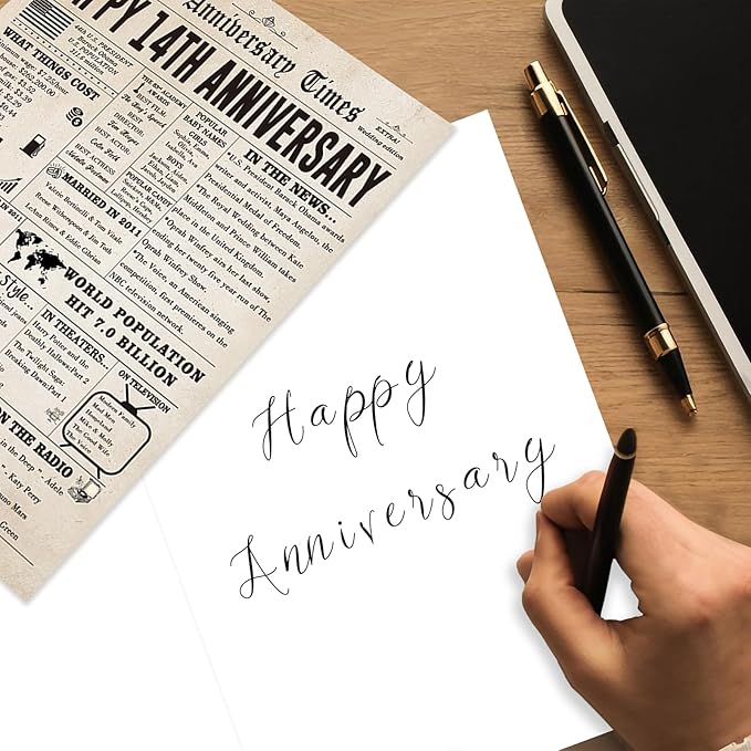 Vintage 14th Anniversary Card Gift for Him Her, Large 14 Year Wedding Anniversary Card Gift for Mom Dad Parents, Ivory Anniversary Card for Wife Husband Couple