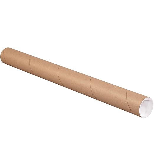 Aviditi Kraft Mailing Tubes with Caps, 2" x 24", Pack of 6, for Shipping, Storing, Mailing, and Protecting Documents, Blueprints and Posters