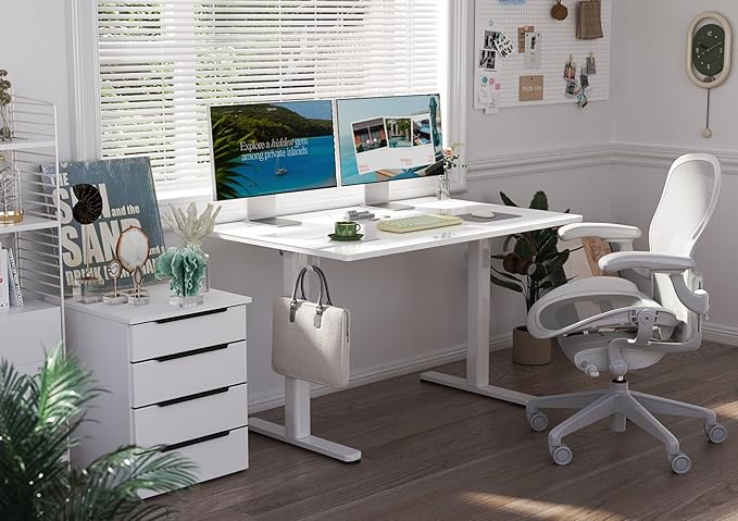 Glass Standing Desk, Small Electric Standing Desk Adjustable Height, 40 Inch Adjustable Stand Up Desk, Quick Install Home Office Computer Desk, Super White