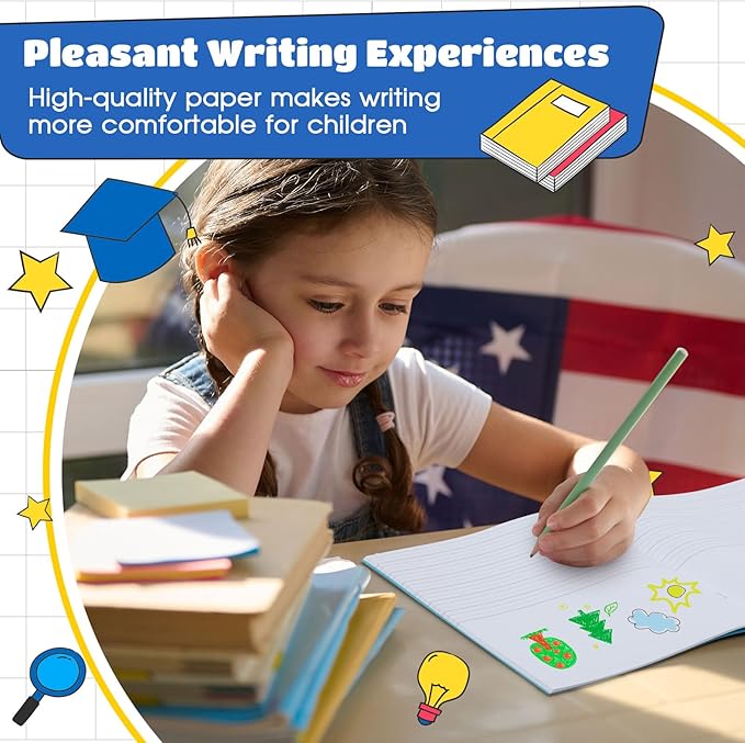 Henoyso 12 Pcs Primary Composition Notebook K-2 9 3/4 x 7 1/2 Inch Primary Journal Blank Writing Book for Kid to Write Draw and Journal 60 Page Notebook Back to School Supplies (Colorful)