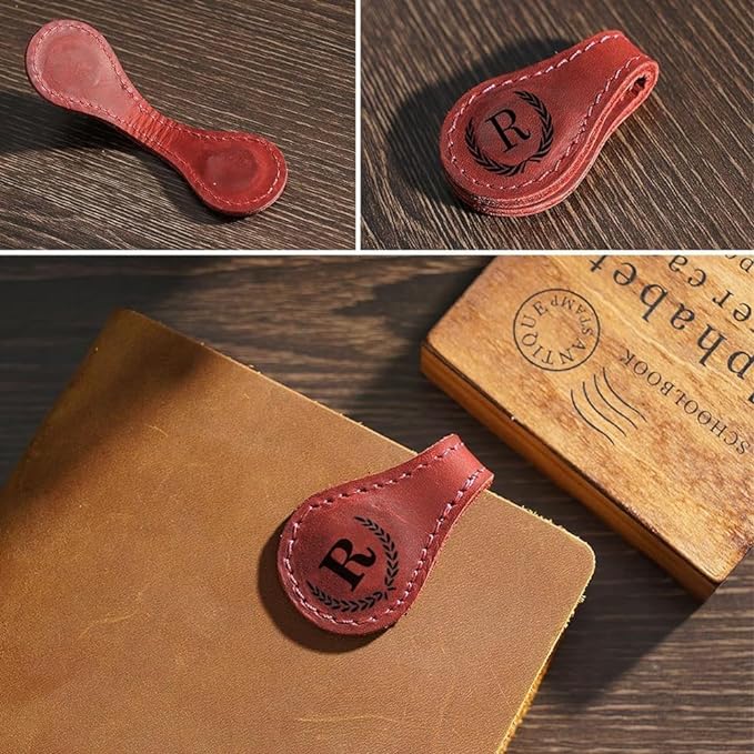 Personalized Magnetic Leather Bookmark, 26 Letters Custom Leather Bookmarks, Handmade, Leather Magnetic Bookmark for Book Lovers Readers Women Kid(Red,Z)