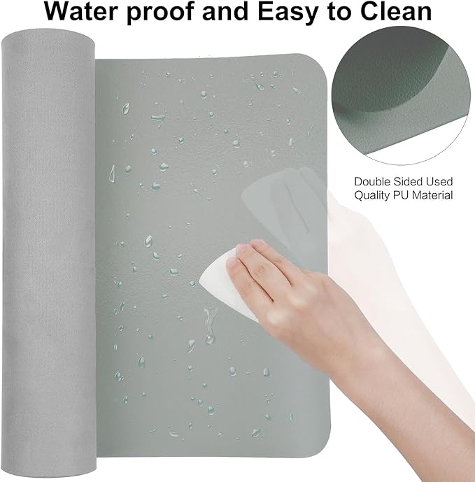 Boutilon Leather Desk Pad 35"x 17" Non-Slip Mouse Pad,Office Desk Mat,Waterprooft PU Leather Desk Blotter,Desk Pad Protector,Desk Writing Pad for Home Office Decor (L-Silver,35"x 17")