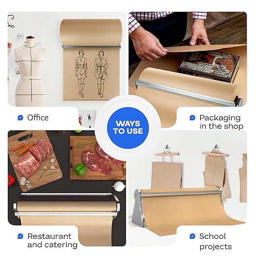 IDL Packaging 48" Kraft Paper Roll Dispenser & Cutter for Rolls up to 48" Wide and 9" in Diameter - Tabletop Reinforced Steel Paper Holder with a Cutter - for Kraft and Butcher Paper