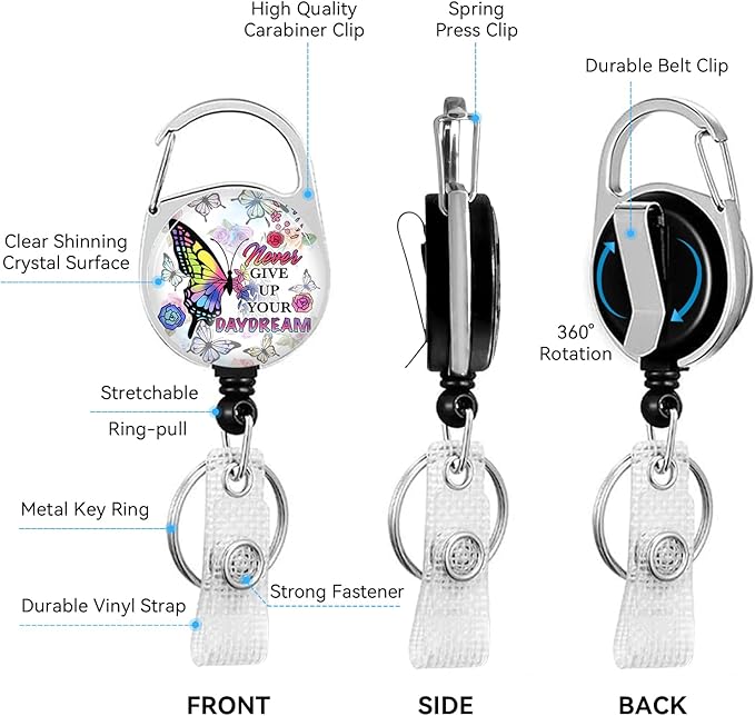 Butterfly flowerBadge Holder with Retractable Reel and Breakaway Lanyard,Badge Clips Retractable Heavy Duty Badge Reel,Funny Keychain,ID Holder with Breakaway Lanyard for School Nurse Office Teen