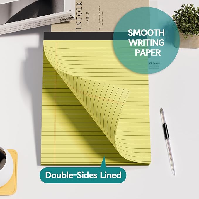 Legal Pads 8.5 x 11, 2 Pack Yellow Note Pads 8.5 x 11 Writing Pads, Wide Ruled Legal Notepads, Lined Pads of Paper Yellow Paper Pads, 30 Sheets Per Notepad for School, Home, Office, Business