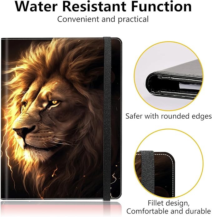 PU Leather Padfolio Folder Clipboard Portfolios Organizer Conference Document Organizer with Business Card Holder Storage Clipboard Writing Pad,Lion with Lightning
