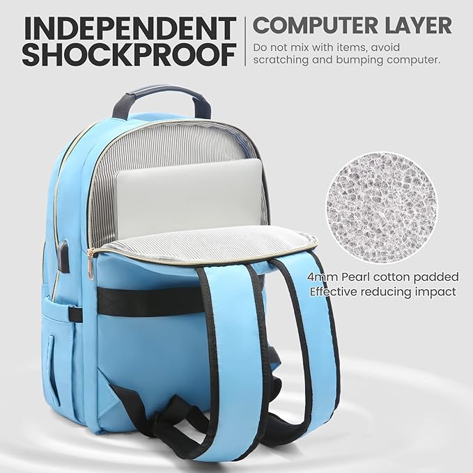LOVEVOOK Laptop Backpack for Women 17.3 inch,Cute Womens Travel Backpack Purse,Professional Laptop Computer Bag,Waterproof Work Business College Teacher Bags Carry on Backpack with USB Port,Angel Blue