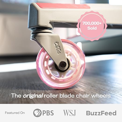 The Original Roller Style Office Chair Wheels (As Seen On PBS) - Incredibly Smooth & Quiet Rolling Casters - Safe for Hardwood Floors & Carpet - Easy Installation with Universal Fit - Set of 5 - Pink