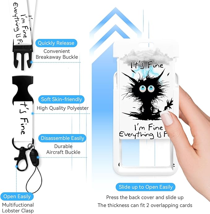 Black Cat Badge Holder with Retractable Reel and Breakaway Lanyard,Badge Clips Retractable Heavy Duty Badge Reel,Keychain,ID Holder with Breakaway Lanyard for School Nurse Office Teen 02