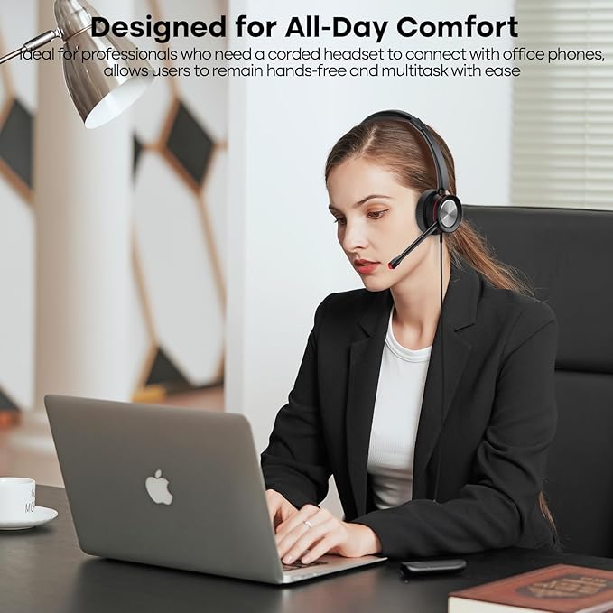 MKJ 2.5mm Telephone Headset with Microphone Noise Cancelling Wired Headphone for Call Center Office Phone Cisco SPA 303 508G Panasonic KX-TG9581 KX-TGFA30 KX-TG9541 KX-TGF380M Uniden Vtech