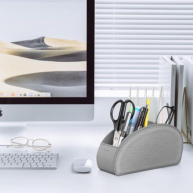 Remote Control Holder with 5 Compartments, KENOBEE Anti-slip Desktop Caddy Storage Organizer for Remote Controllers, Office Supplies, Makeup Brush, Media Accessories, Denim Gray