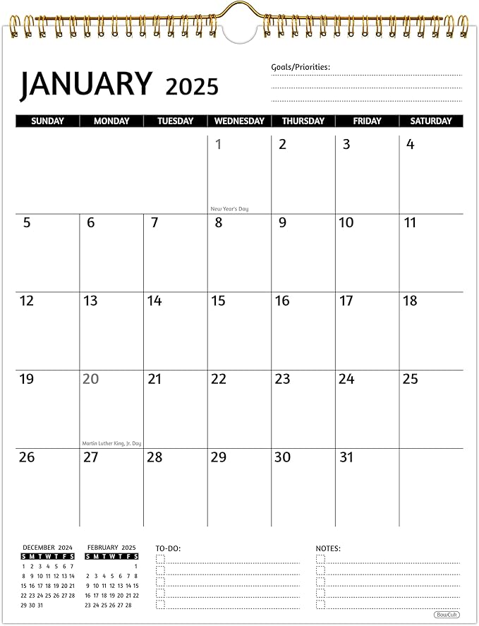 Wall Calendar 2025 β Calendar 2025 Wall, 12 Monthly Calendar, Jan 2024 - Dec 2025, 11.5 x 14.5 In, 2025 Calendar with Large Blocks, Thick Paper, Holidays, To-do οΌ Notes, Great for Organizing
